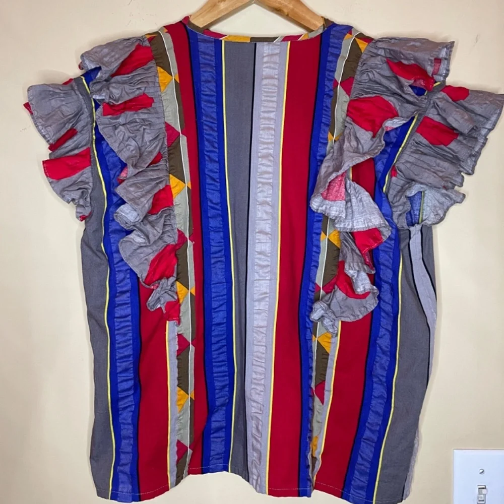 Colorful Striped Ruffle Blouse - Picture 2 of 7